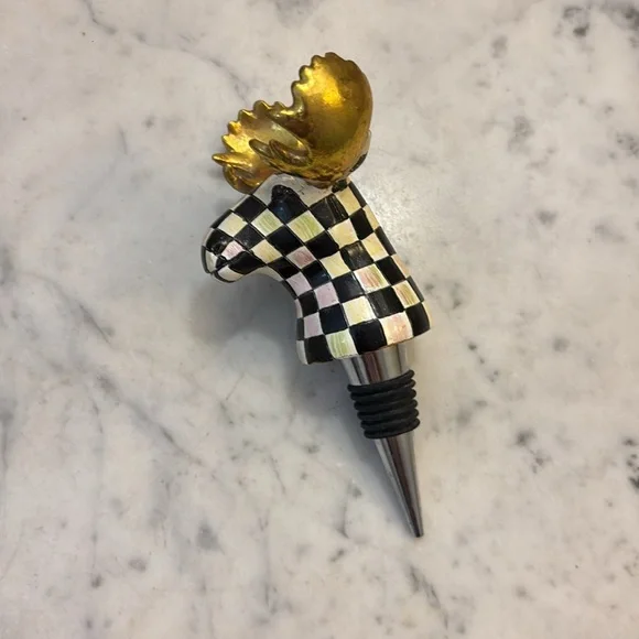 Mackenzie Childs Courtly Check Moose Bottle Stopper - Picture 3 of 14